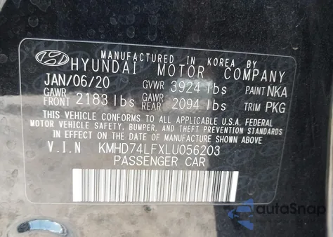 2020 Hyundai Elantra Se from USA, damaged, VIN KMHD74LFXLU056203